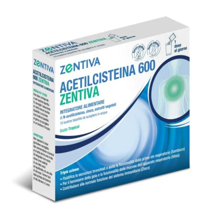 Acetilcisteina 600 Zentiva 10 Bustine - Integratore Benessere Vie Respiratorie