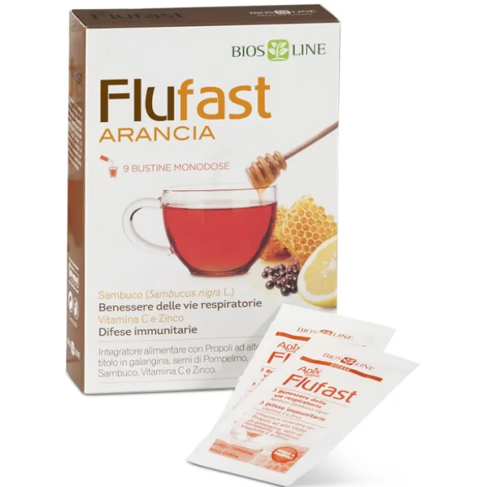 Apix Flufast Respiro 9 Bustine Gusto Miele e Arancia - Integratore Benessere Vie Respiratorie