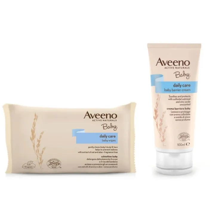 Aveeno Baby Barrier Cream 100 ml + 72 Baby Wipes Salviette Detergenti