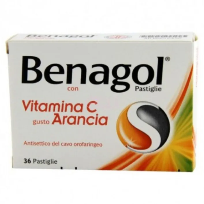 Benagol Pastiglie Vitamina C Gusto Arancia Antisettico Cavo Orale 36 Pastiglie
