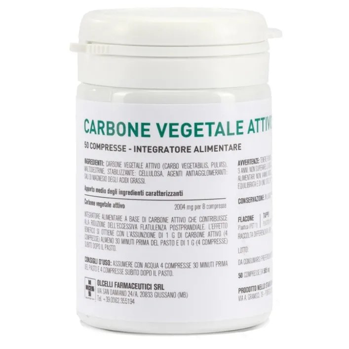 Carbone Vegetale Attivo Olcelli 500 mg 50 Compresse - Integratore Gas Intestinali