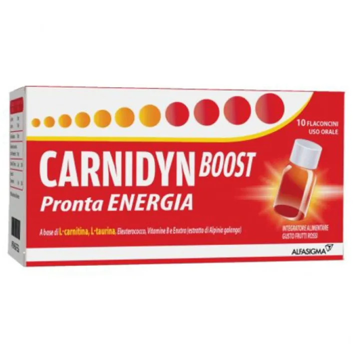 Carnidyn Boost Pronta Energia Gusto Frutti Rossi 10 flaconcini - Integratore Tonico
