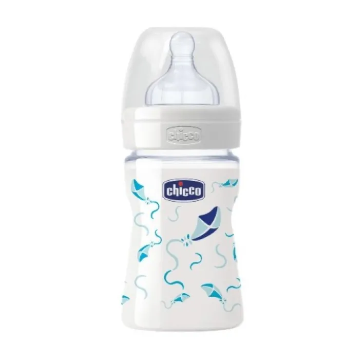 Chicco Biberon Well Being Vetro Decorato in Caucciu' Boy 150 ml