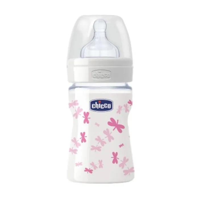 Chicco Biberon Well Being Vetro Decorato in Caucciu' Girl 150 ml