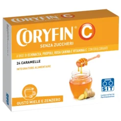 Coryfin C Senza Zucchero Gusto Miele e Zenzero 24 Caramelle - Integratore Difese Immunitarie