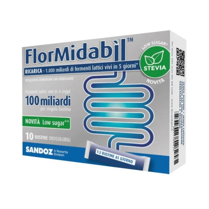 FlorMidabil Ricarica con Stevia 10 Bustine - Integratore Fermenti Lattici