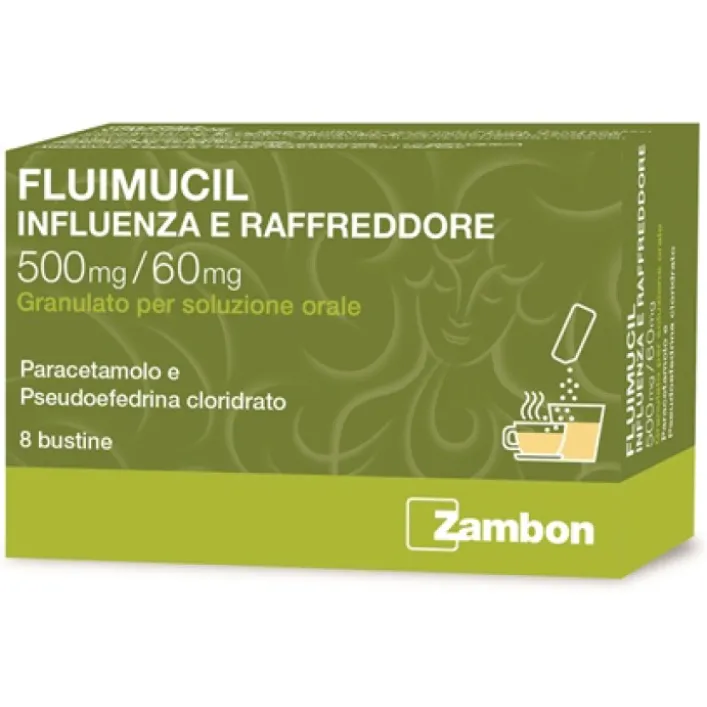Fluimucil Influenza e Raffreddore 500mg/60mg 8 Bustine