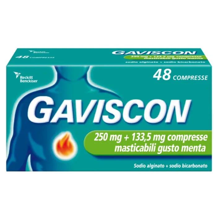 Gaviscon Aroma Menta 250 mg + 133,5 mg 48 Compresse Masticabili