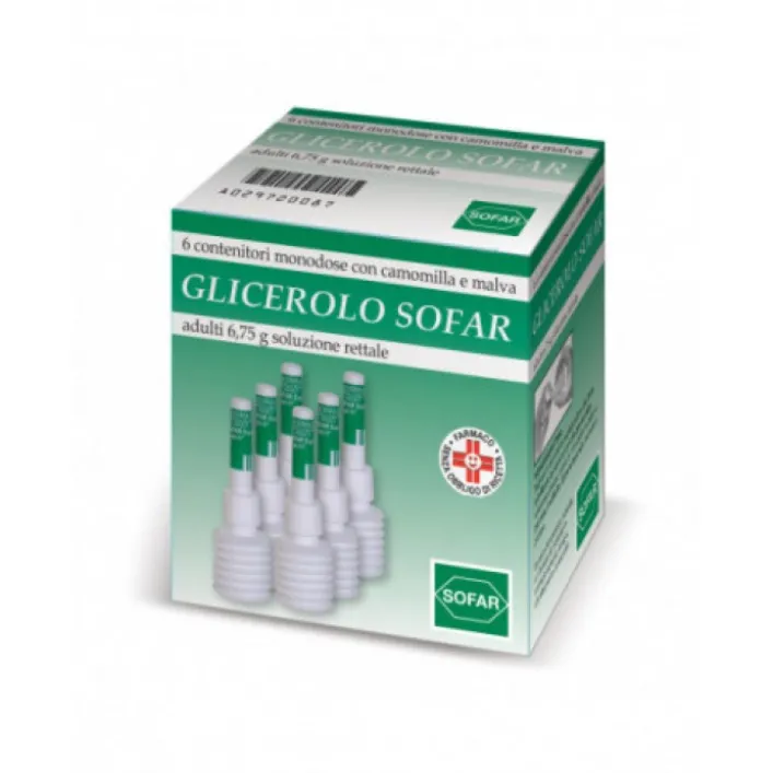 Glicerolo Sofar Adulti 6,75 G Soluzione Rettale 6 Contenitori Monodose Con Camomilla E Malva