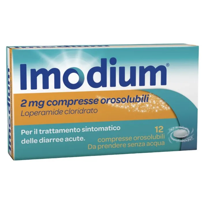 Imodium 2 mg Loperamide Cloridrato Diarrea 12 Compresse Orosolubili