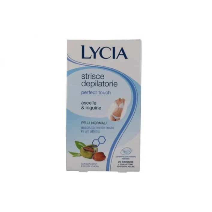 Lycia Perfect Touch Strisce Depilatorie Ascelle e Inguine Pelle Normale 20 Strisce + 2 Salviette Post Depilazione