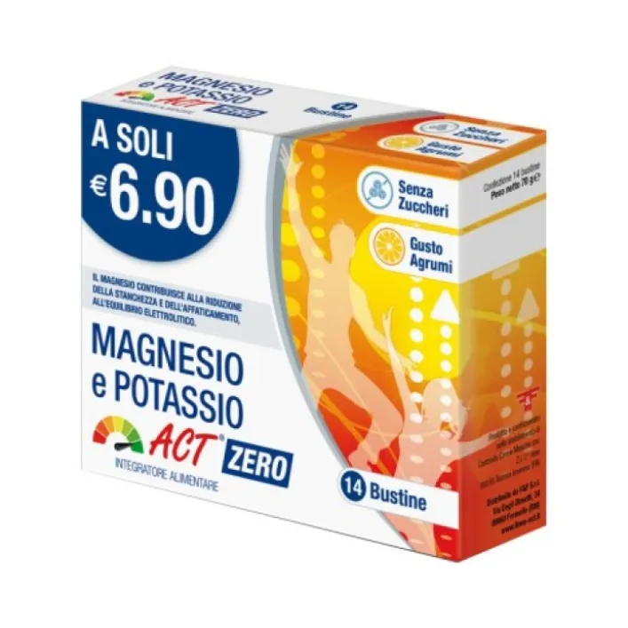 Magnesio Potassio Act Zero gusto Agrumi 14 bustine - Integratore Stanchezza