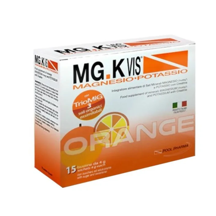 MG K Vis Magnesio e Potassio Arancia Zero Zuccheri 15 Bustine - Integratore Sali Minerali