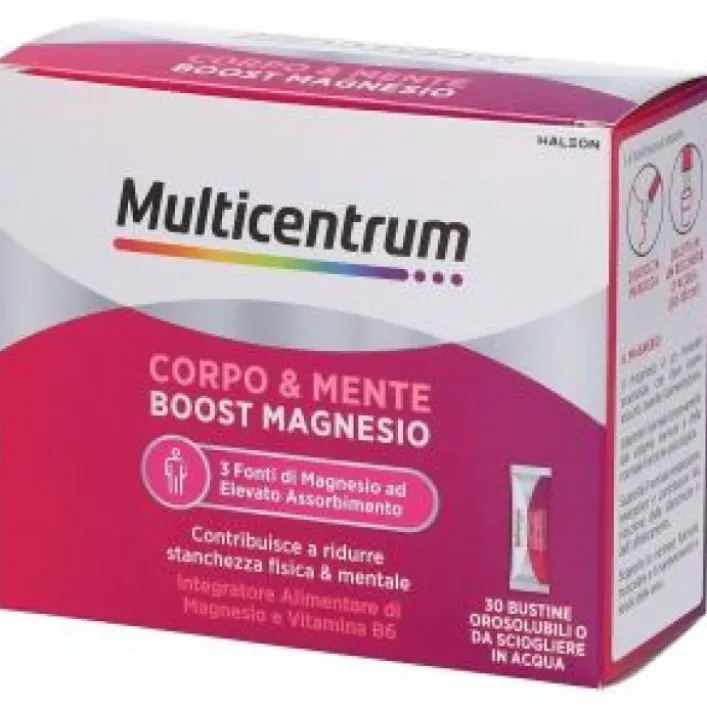 Multicentrum Boost Magnesio Corpo e Mente 30 stick - Integratore Alimentare Magnesio e Vitamina B6