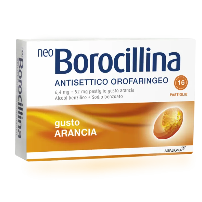 NeoBorocillina Antisettico Orofaringeo 6,4 mg + 52 mg Arancia 16 Pastiglie