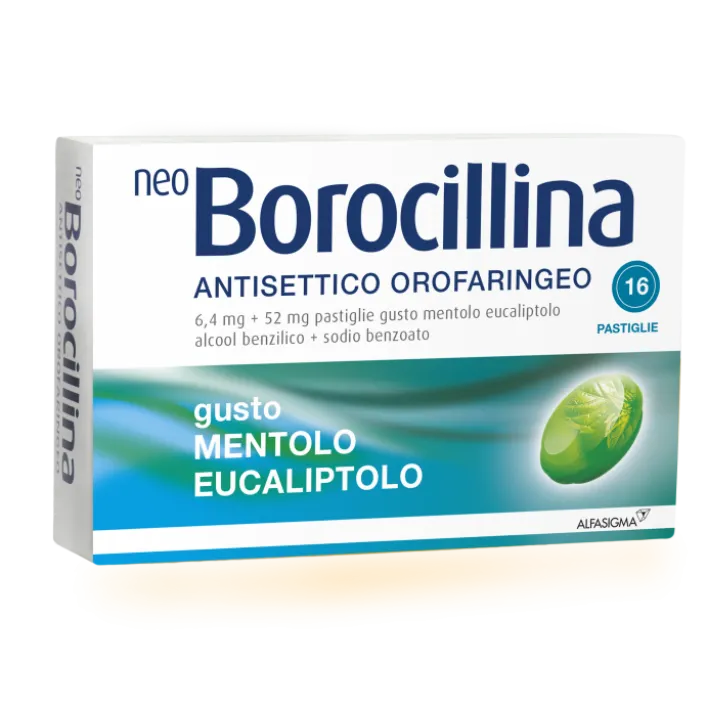 NeoBorocillina Antisettico Orofaringeo 6,4 mg + 52 mg Mentolo Eucalipto 16 Pastiglie