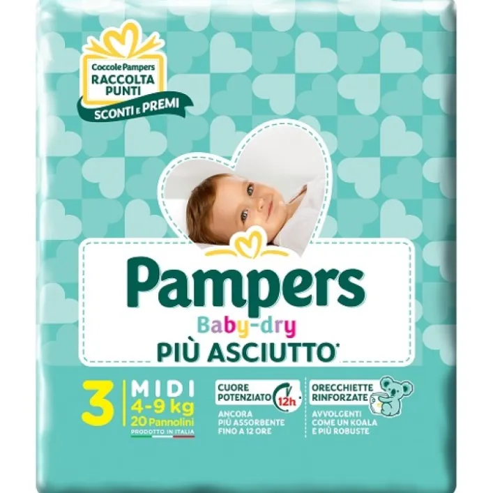 Pampers Baby Dry Midi Pannolini Tripla Azione 20 pezzi Misura 3 da 4 - 9 kg