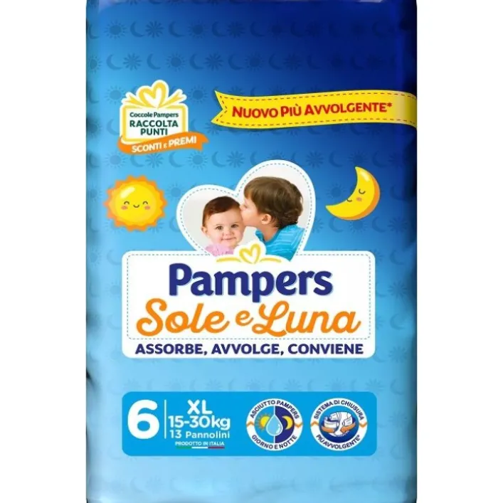 Pampers Sole e Luna Pannolini Taglia 6 XL 15-30Kg 13 pezzi