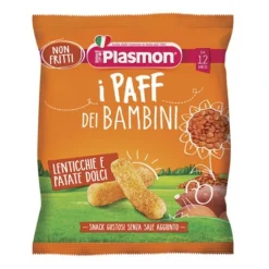 Plasmon Paff Snack Gustosi per Bambini Lenticchie e Patate Dolci 15 grammi