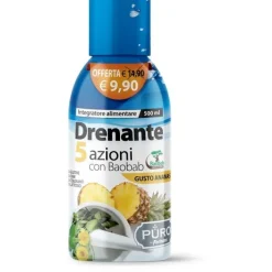 Puro Drenante 5 Azioni con Baobab gusto Ananas 500 ml - Integratore Alimentare