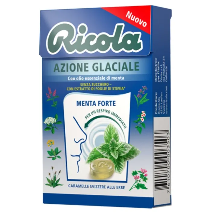Ricola Azione Glaciale Caramelle Menta Forte Senza Zucchero 50 grammi