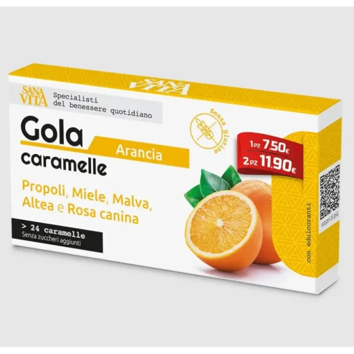 Sanavita Gola gusto Arancia 24 caramelle - Integratore per il Mal di Gola